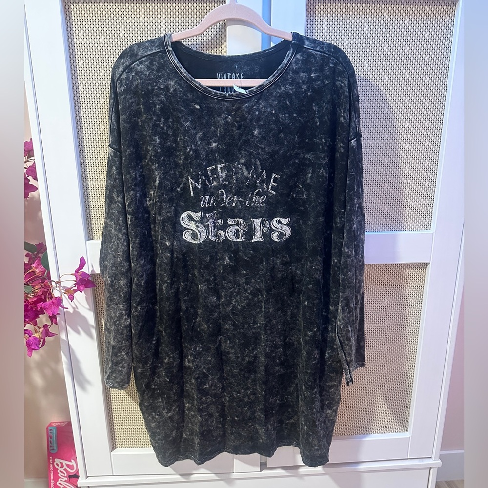 Vintage Canvas Graphic Long Sleeve Tunic/mini dress